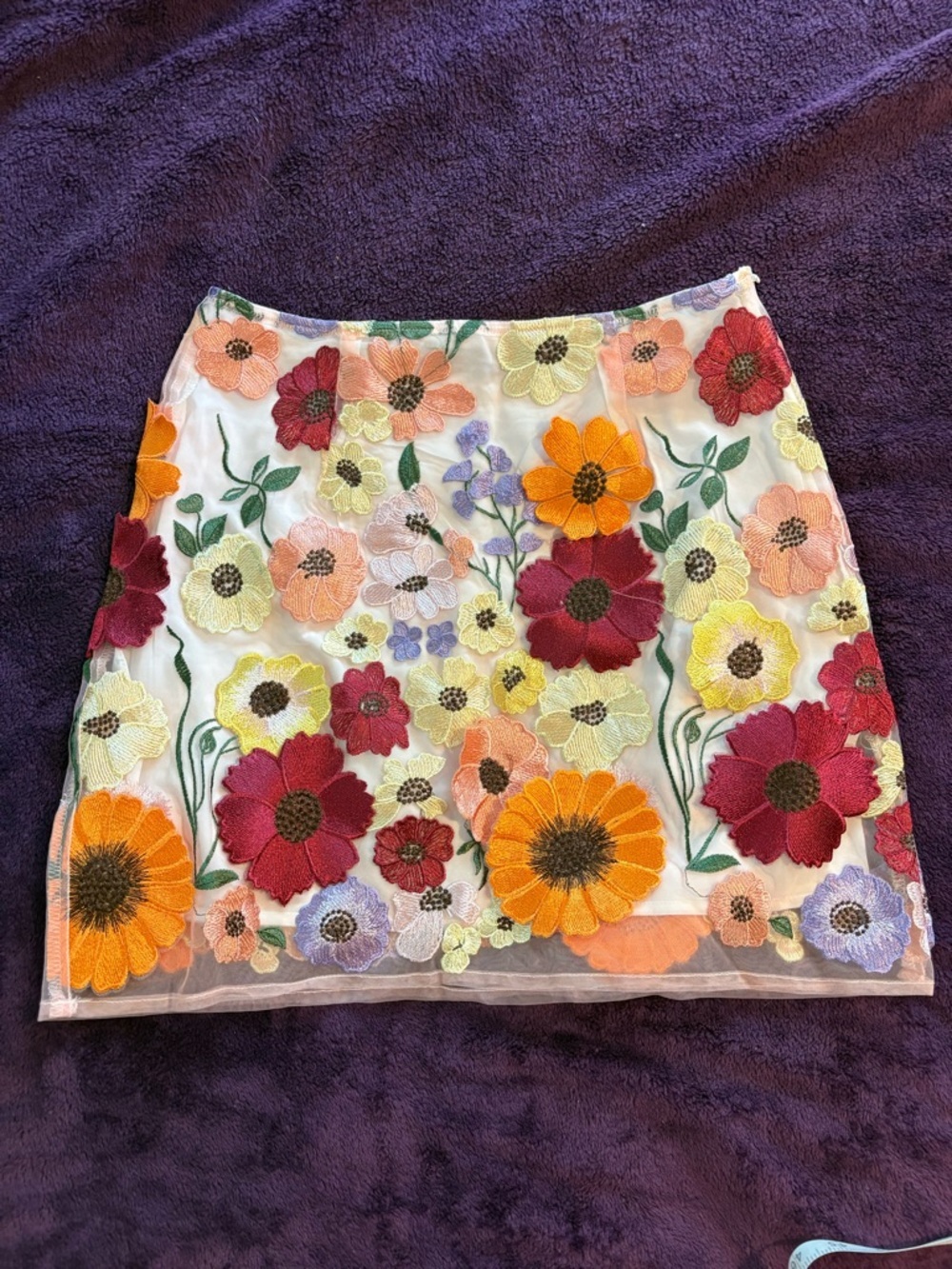 Finesse Addie Embroidered Flower Multicolor Appliqué Mini Skirt Whimsical Fairy - Picture 2 of 10